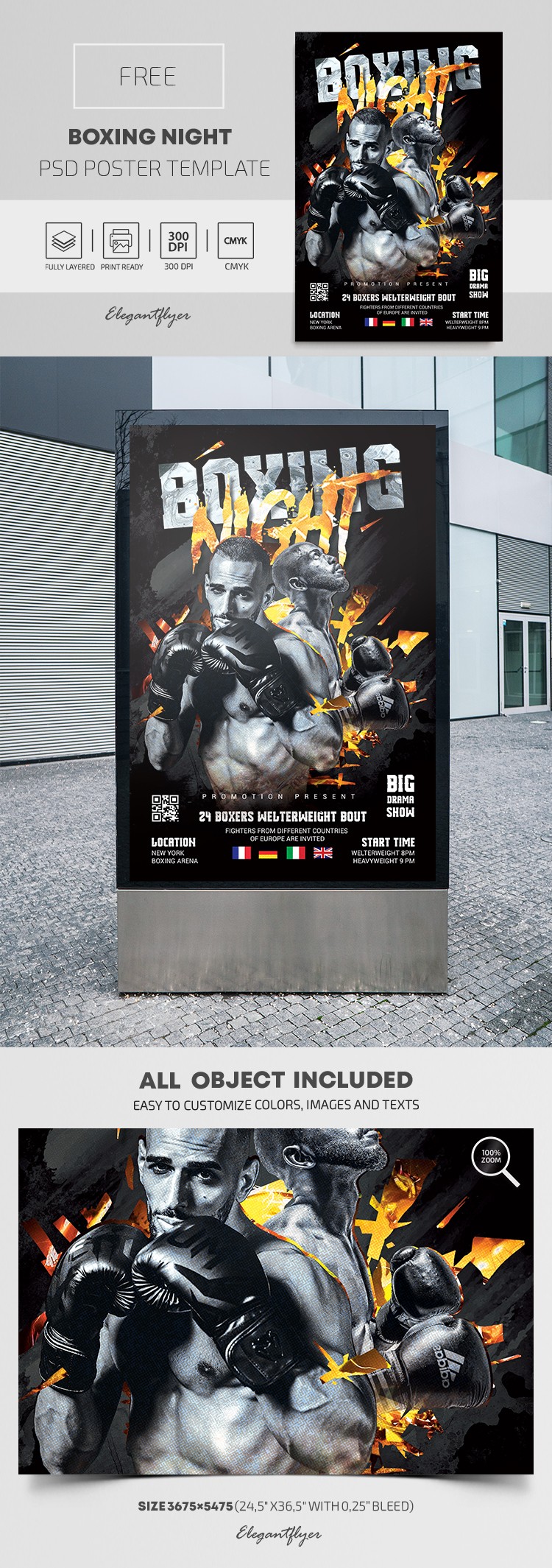 Cartaz da Noite de Boxe by ElegantFlyer Cartaz da Noite de Boxe by ElegantFlyer