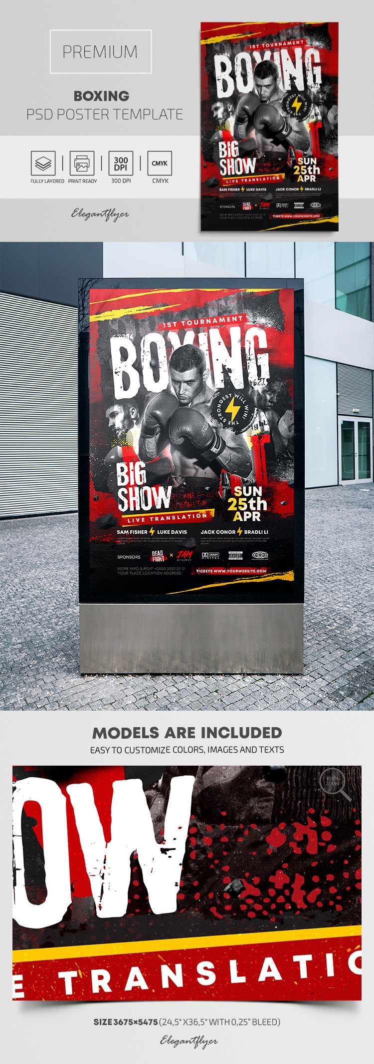 Boxing - Modello di poster PSD premium. by ElegantFlyer Boxing - Modello di poster PSD premium. by ElegantFlyer